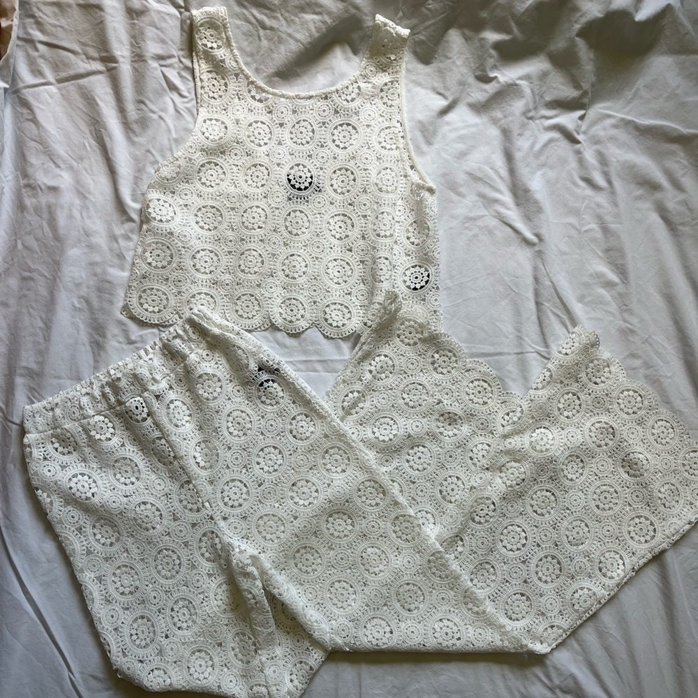 Vici 2 piece Paola Crochet Scallop Hem Tank Top & Pants summer set